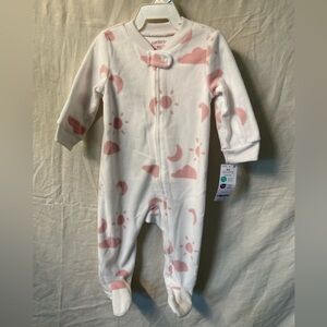 BNWT Carter's White and Pink Cloud Sun & Moon Fleece 2-Way Zip One-Piece Pajamas